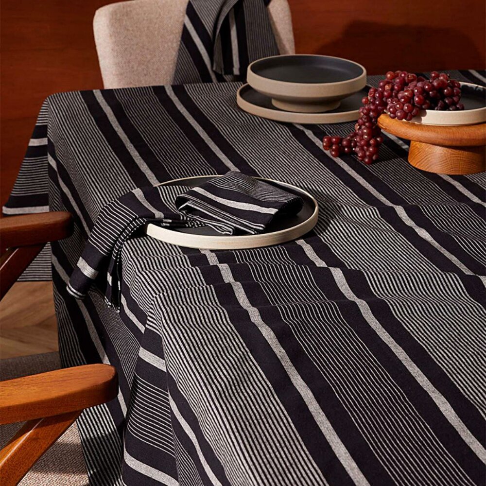 Maison Simons Black and Gray Stripes Tablecloth - Rectangular